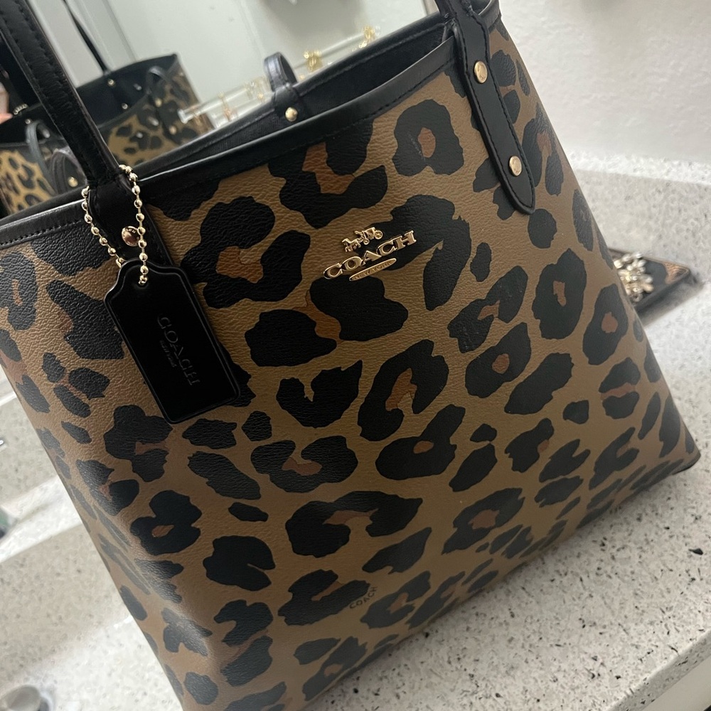 Coach Leopard Print Tote - Black and Brown